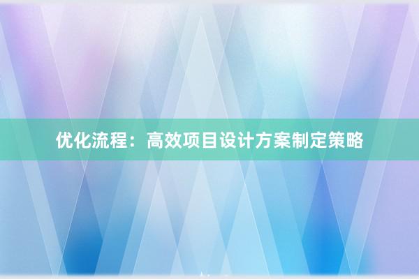 优化流程：高效项目设计方案制定策略